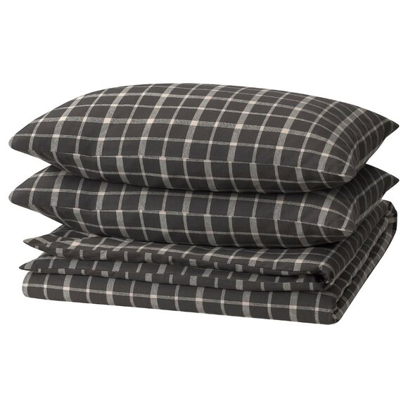 IKEA STRUTBRAKEN King Duvet Cover and Pillowcase(s) Cotton Gray Check - Picture 2 of 8